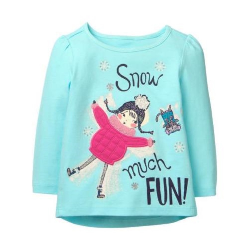 "SNOW MUCH FUN" Everyday Playwear Aqua Lg Sleeve T